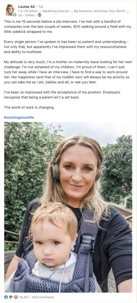 A personal linkedin post
